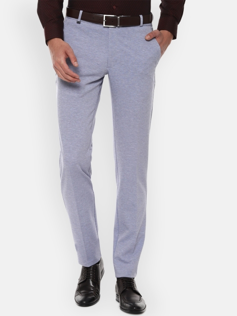 Van Heusen Men Blue Slim Fit Solid Formal Trousers
