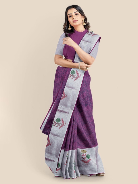 Kalamandir Purple Printed Cotton Blend Saree