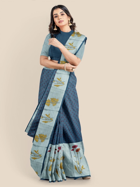 Kalamandir Grey Printed Cotton Blend Saree
