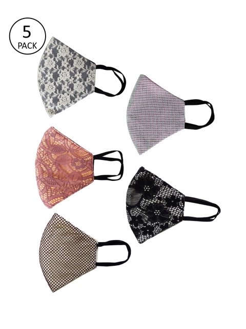 Soie Unisex Pack Of 5 7-Ply Printed Reusable Outdoor Masks, Multi