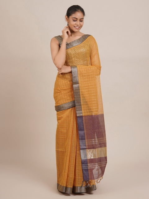 Pothys Mustard Pure Cotton Checked Mangalagiri Saree