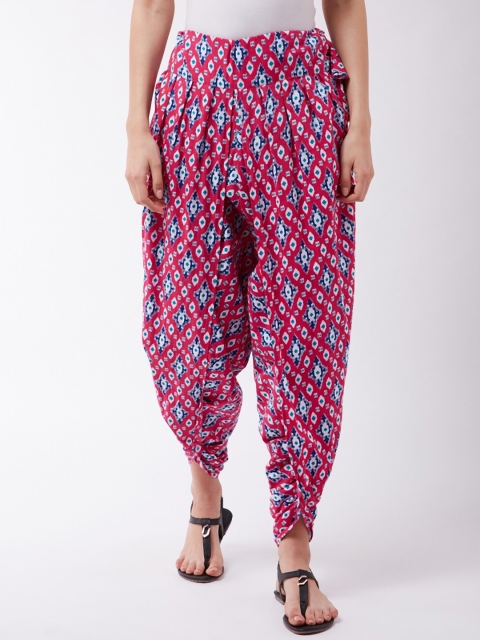 InWeave Women Pink & Blue Printed Pure Cotton Patola Dhoti