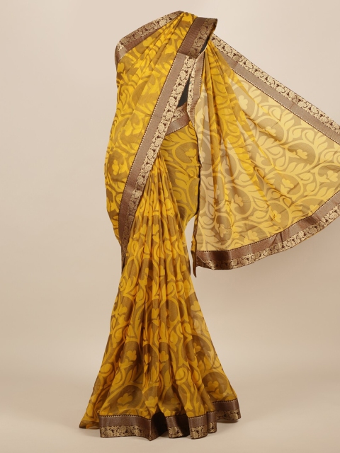 Pothys Yellow Printed Poly Chiffon Saree