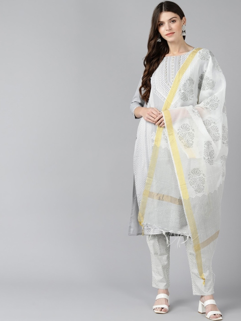 Bani Women Women Grey Printed Kurta with Trousers & Dupatta