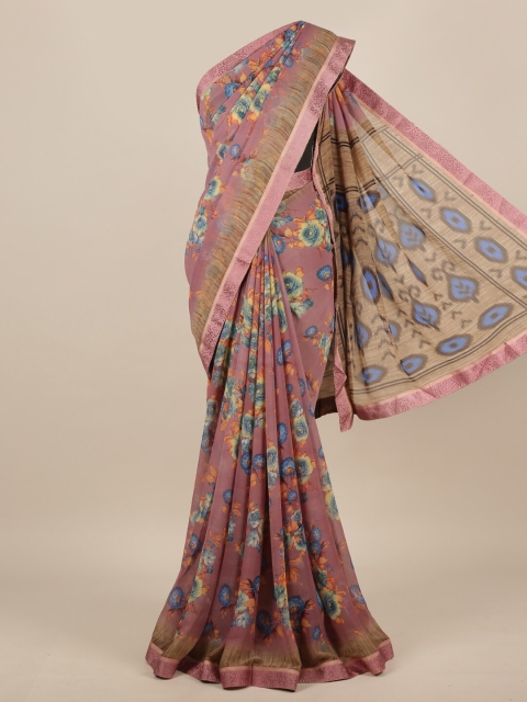 Pothys Pink Printed Poly Chiffon Saree