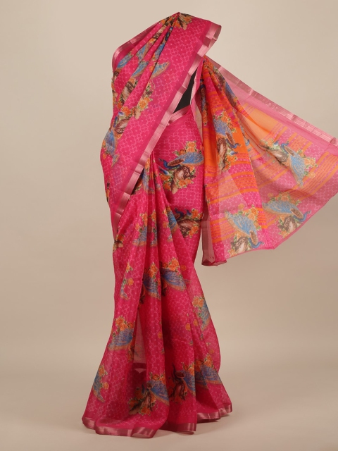 Pothys Magenta Printed Jute Silk Saree