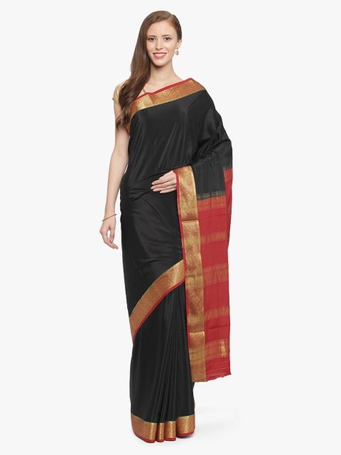Sudarshan Silks Black & Red Pure Silk Solid Mysore Silk Saree
