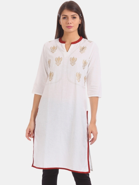 Karigari Women Off White Printed Kurta