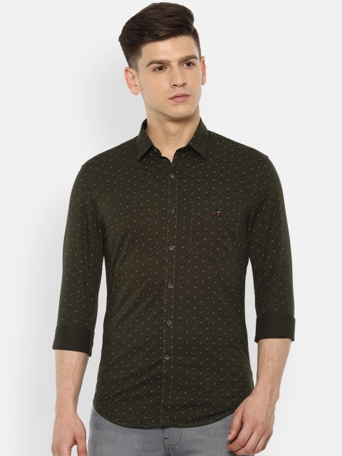 Louis Philippe Sport Men Olive Green Pure Cotton Regular Fit Printed Casual Shirt