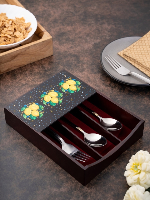KOLOROBIA Brown & Yellow Juicy Italian Lemon Printed Cutlery Holder