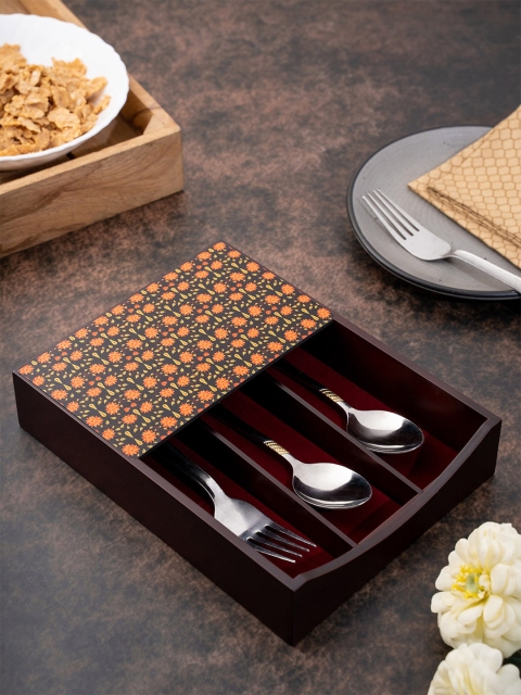 KOLOROBIA Brown & Orange Babur Inspired Printed Cutlery Holder