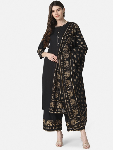 AHIKA Women Black Solid Kurta with Palazzos & Dupatta