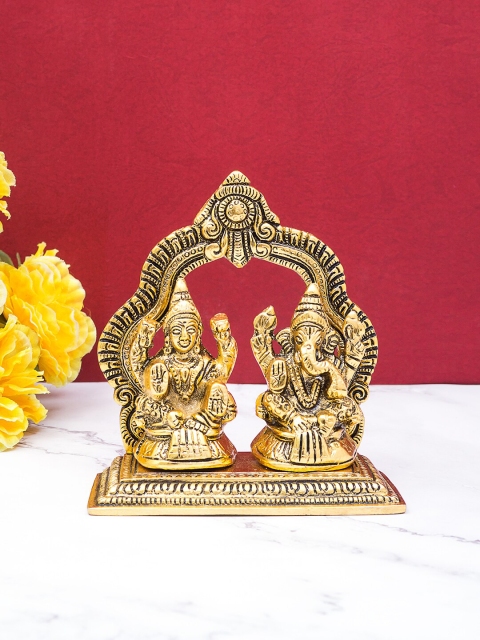Golden Peacock Gold-Toned Handcrafted Lord Lakshmi & Ganesha Showpiece