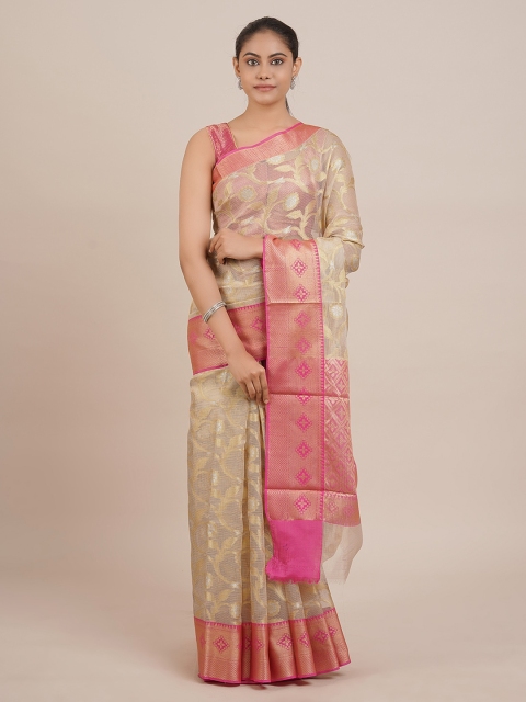 Pothys Cream-Coloured & Pink Tissue Woven Design Saree