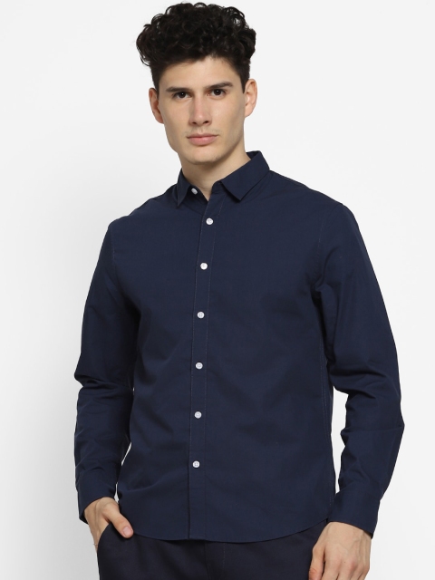 FOREVER 21 Men Navy Blue Regular Fit Solid Casual Shirt