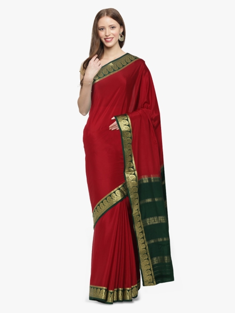 Sudarshan Silks Red Pure Silk Solid Mysore Silk Saree