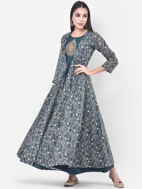 Neerus Women Blue Kurta Set