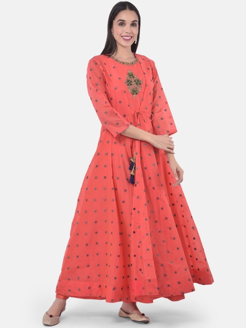 Neerus Women Red Embroidered Kurta with Palazzos