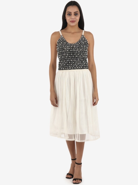 Diwaah Women Off-White & Black Embellished A-Line Dress