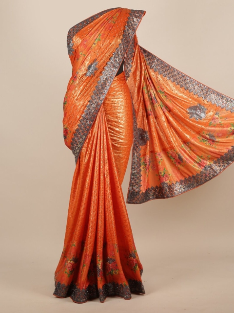 Pothys Orange & Grey Jute Silk Woven Design Saree
