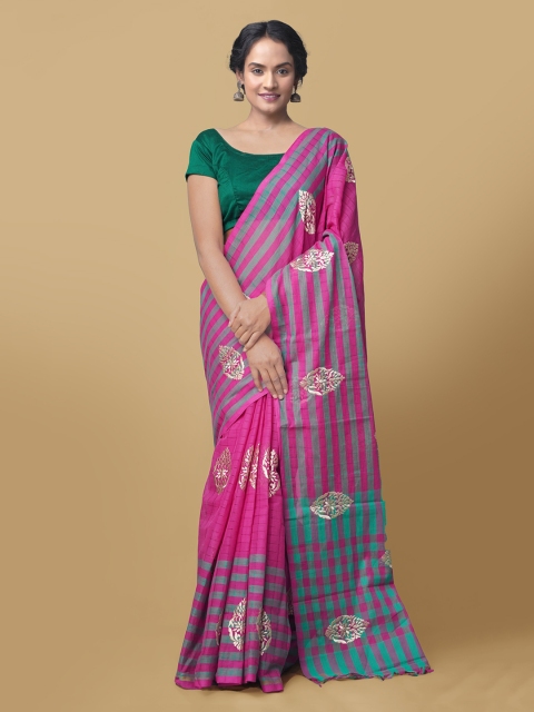 Unnati Silks Pink Pure Cotton Woven Design Mangalagiri Saree