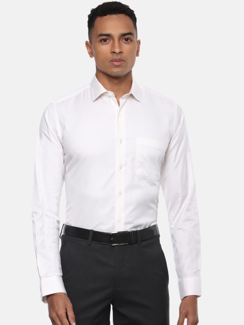 Van Heusen Men White Slim Fit Self Checked Formal Shirt