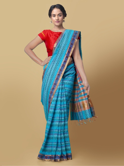 Unnati Silks Blue Pure Cotton Printed Mangalagiri Saree