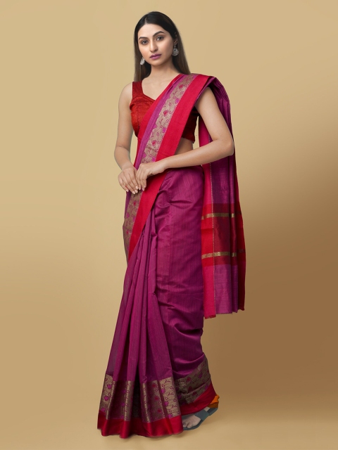 Unnati Silks Magenta Art Silk Solid Block Print Saree