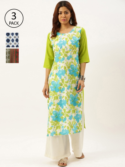 7Threads Women Pack Of 3 Printed Crepe Kurta, Multi
