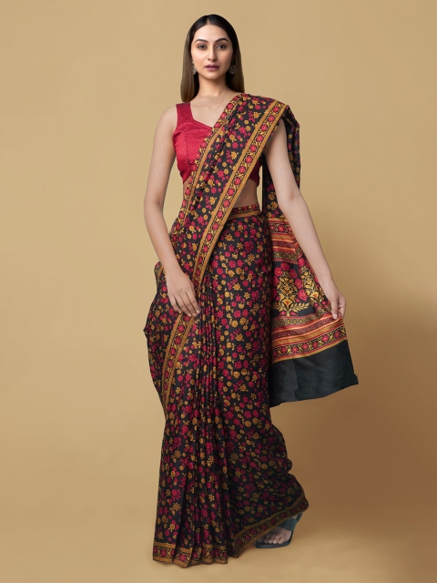 Unnati Silks Black & Mustard Pure Silk Handloom Sundarban Bengal Tussar Silk Sustainable Saree