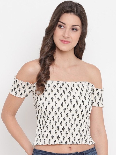 Aawari White Printed Off-Shoulder Bardot Crop Top
Aawari White Printed Off-Shoulder Bardot Crop Top