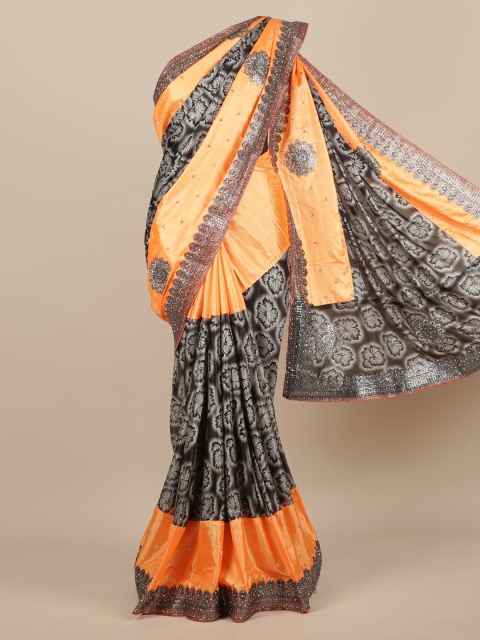 Pothys Black Printed Jute Silk Saree