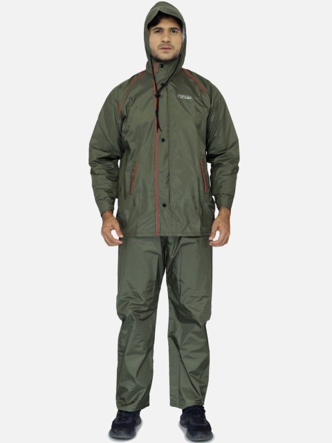 THE CLOWNFISH Men Olive Green Solid Captain Reversible Hooded Rain Suit