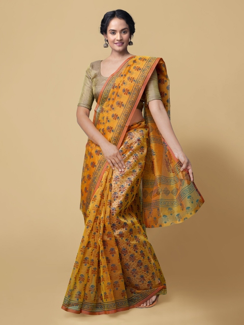 Unnati Silks Red Pure Cotton Printed Kasavu Saree
