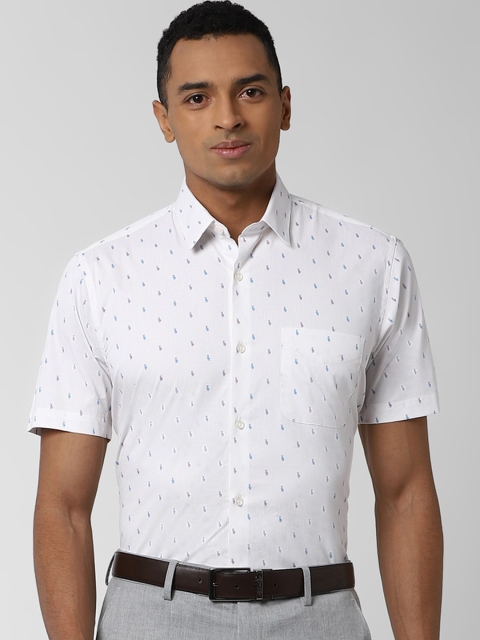 Peter England Men White & Blue Regular Fit Printed Formal Shirt