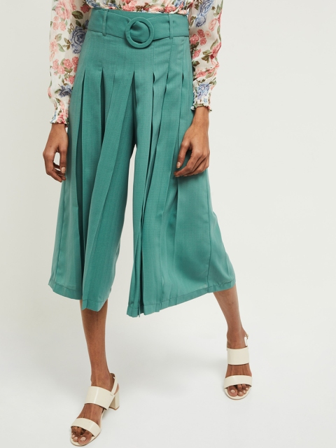 max Women Green Regular Fit Solid Culottes