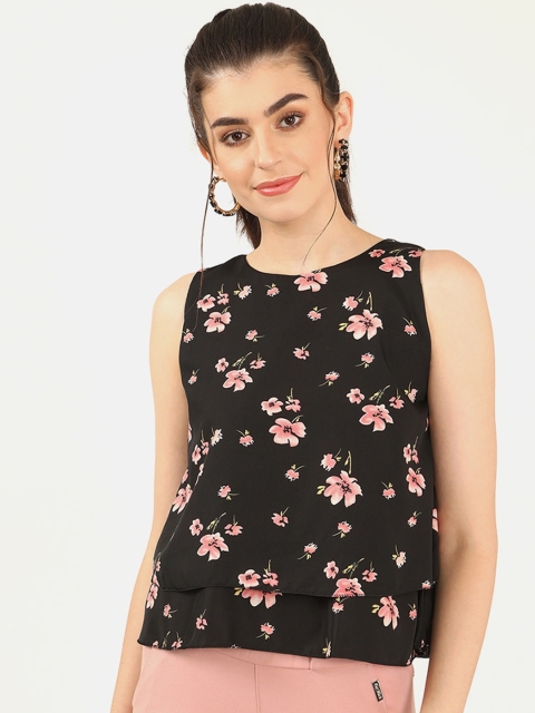 V2 Value & Variety Black Floral Crepe Regular Top