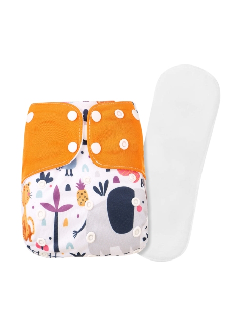 GUCHIGU Kids White & Orange Printed Cloth Washable Diapers