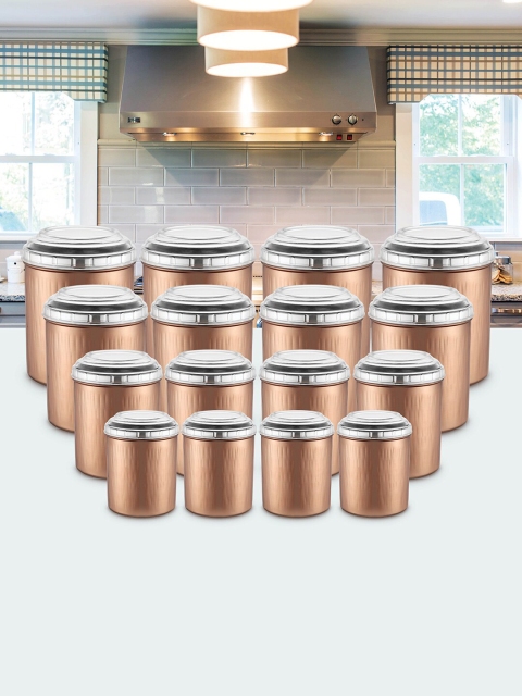 Jensons Set Of 16 Copper-Toned Solid Stainless Steel Canister Set With Lid
