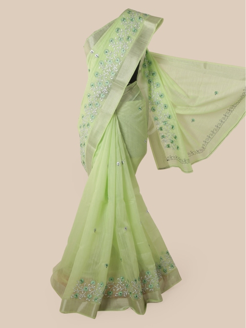 Pothys Green Cotton Blend Woven Design Chanderi Cotton Saree