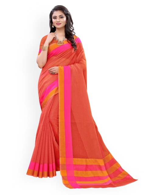 KALINI Red Striped Cotton Blend Saree