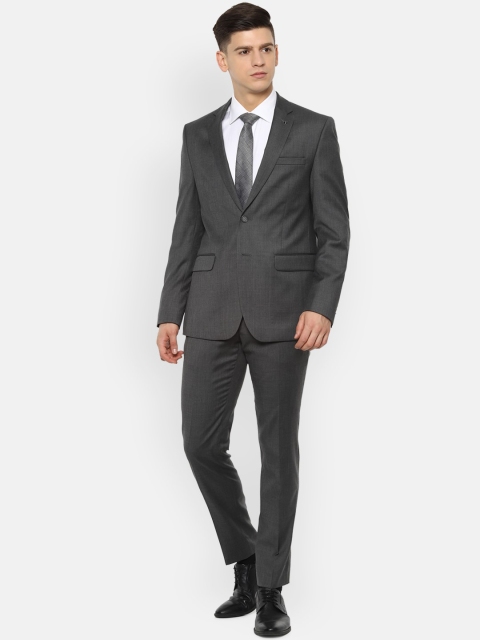 Van Heusen Men Grey Solid Slim-Fit Single-Breasted Formal Suit