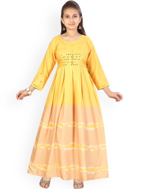 Aarika Girls Yellow & Beige Printed Maxi Dress