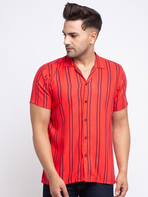 Ennoble Men Red & Navy Blue Slim Fit Striped Casual Shirt
