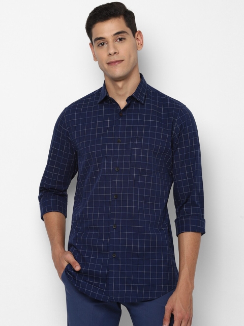 Allen Solly Men Navy Blue & White Pure Cotton Slim Fit Checked Casual Shirt
