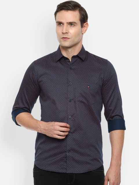 Louis Philippe Sport Men Navy Blue Slim Fit Printed Casual Cotton Shirt