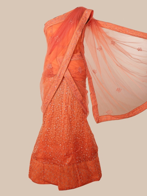 Pothys Orange Embroidered Net Traditional Half Saree