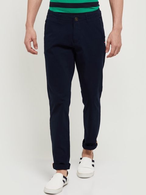 max Men Navy Blue Skinny Fit Solid Chinos