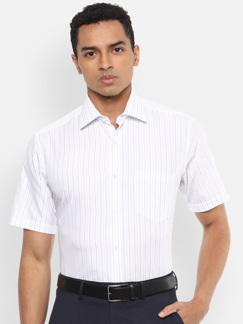 Van Heusen Men White & Navy Blue Regular Fit Striped Formal Shirt