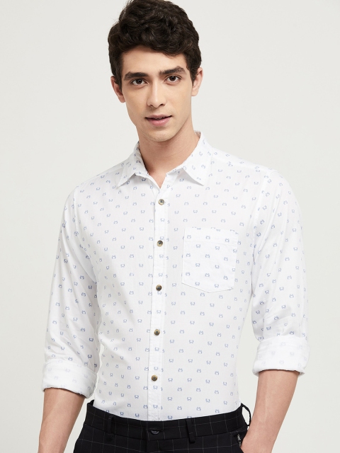 max Men White & Blue Regular Fit Printed Formal Shirt